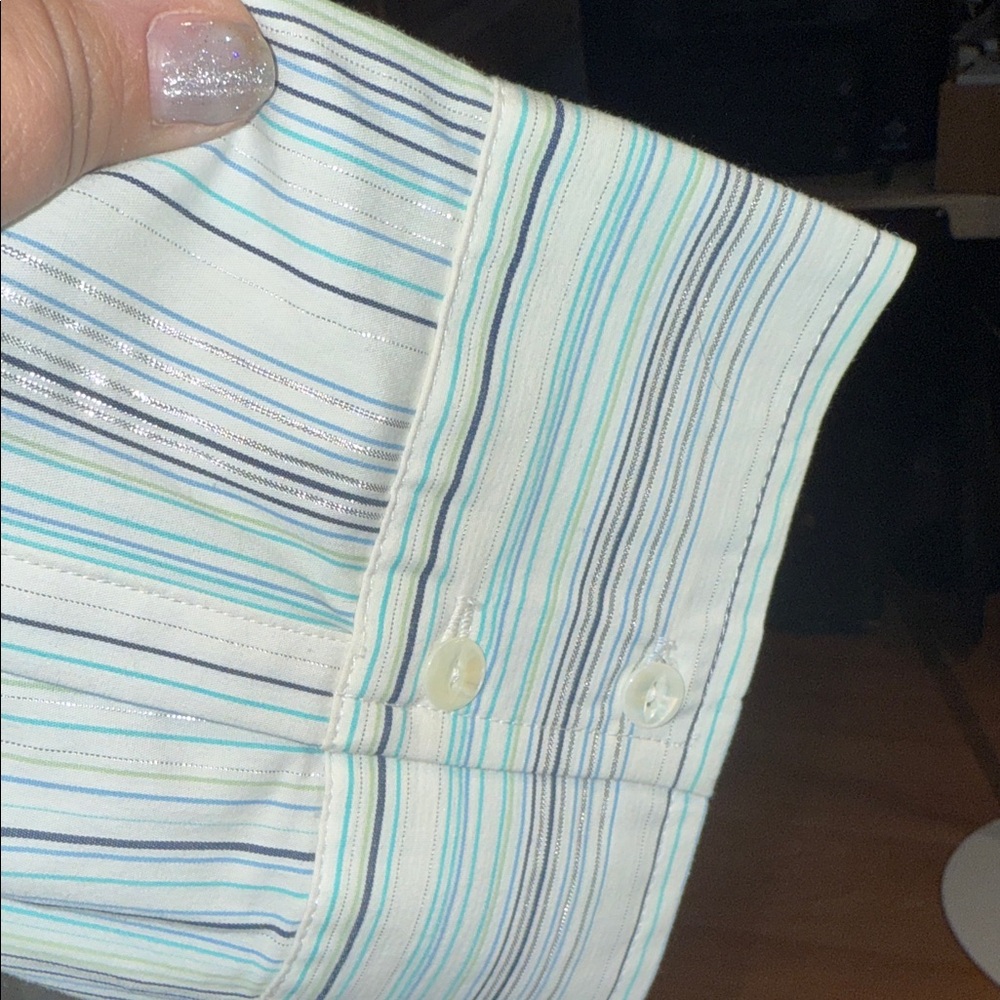 George Women's Striped Blouse - White and Blue shimmery silver stripes - Picture 5 of 10